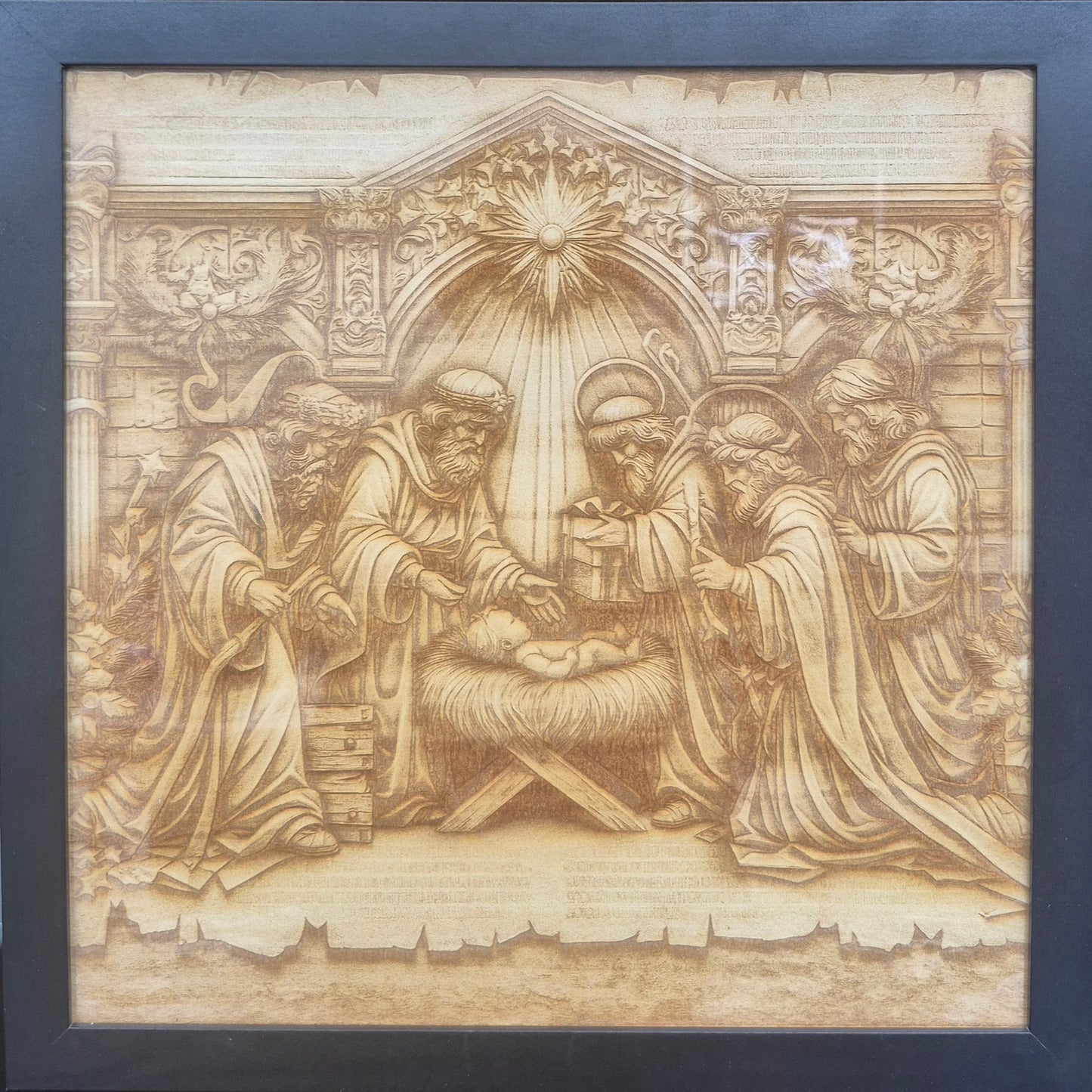 12x12 Laser Engraved wood photo w/Black Picture Frame