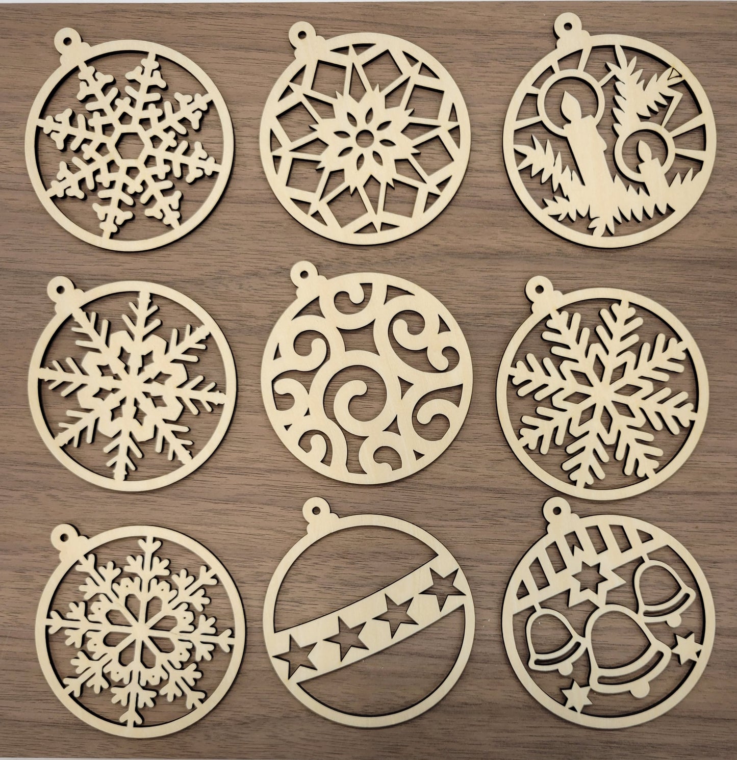 9pc-Wood Cut Ornaments