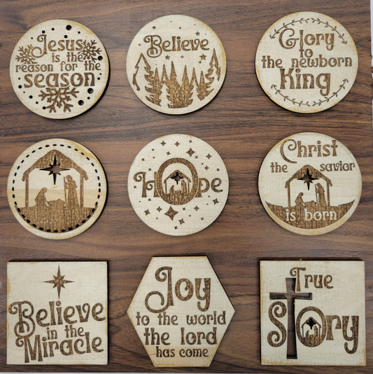 9pc-Wood Engraved Christmas Ornament Set